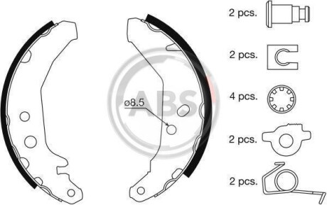 Колодки тормозные барабанные, комплект A.B.S. 8855