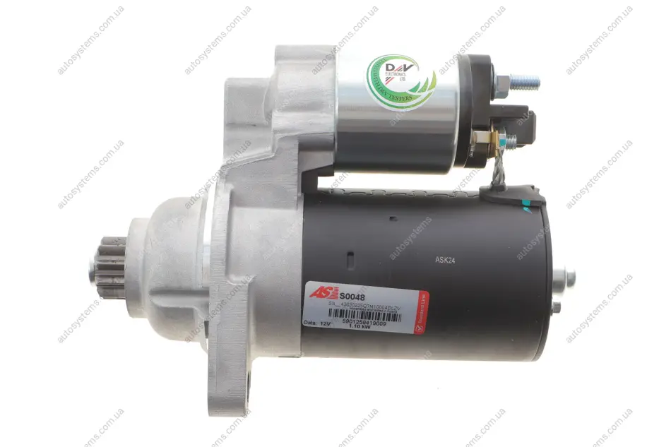 Стартер Seat Ibiza/Leon/Skoda Fabia/Octavia/VW Golf/Sharan 1.8/2.0 96-10 (1.1kw) (z=10) AS S0048 (фото 1)