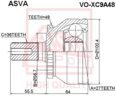 ШРУС ЗОВНІШНІЙ 27X56.7X36 (VOLVO XC90 2003-) ASVA VOXC9A48
