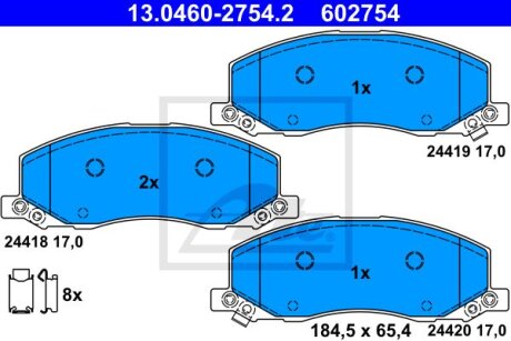 Тормозные колодки дисковые, комплект ATE 13.0460-2754.2