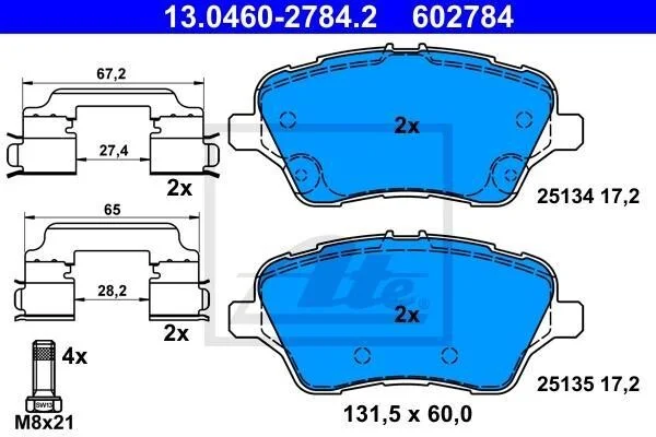 Тормозные колодки дисковые, комплект ATE 13.0460-2784.2 (фото 1)