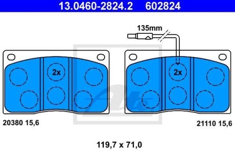 Тормозные колодки дисковые, комплект ATE 13.0460-2824.2