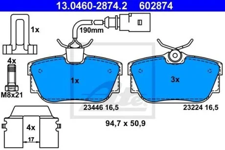 Тормозные колодки дисковые, комплект ATE 13.0460-2874.2