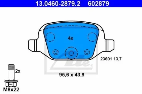 Тормозные колодки дисковые, комплект ATE 13.0460-2879.2