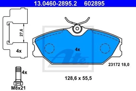Тормозные колодки дисковые, комплект ATE 13.0460-2895.2