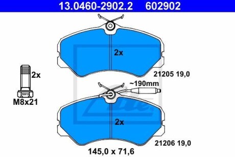 Тормозные колодки дисковые, комплект ATE 13.0460-2902.2