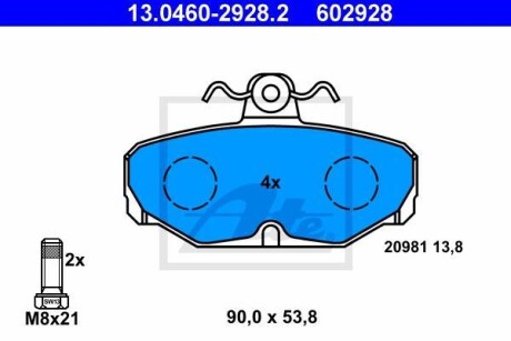 Тормозные колодки дисковые, комплект ATE 13.0460-2928.2