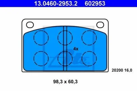 Тормозные колодки дисковые, комплект ATE 13.0460-2953.2
