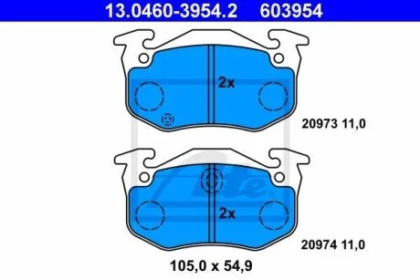 Тормозные колодки дисковые, комплект ATE 13.0460-3954.2