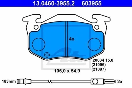 Тормозные колодки дисковые, комплект ATE 13.0460-3955.2