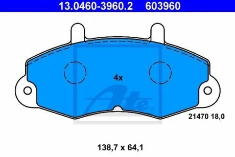 Тормозные колодки дисковые, комплект ATE 13.0460-3960.2