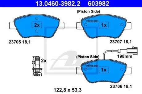 Тормозные колодки дисковые, комплект ATE 13.0460-3982.2