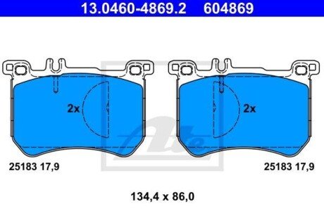 Колодки гальмівні (передні) MB S-class (W222,V222,X222)/SL-class (R231) 12- (Brembo) ATE 13.0460-4869.2