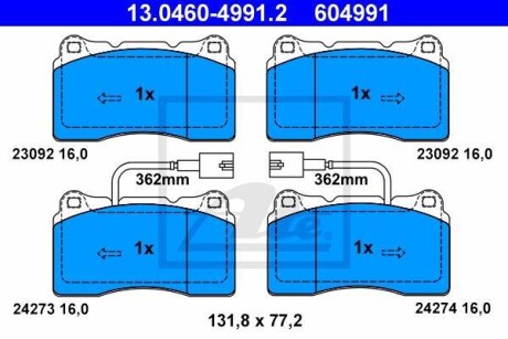 Тормозные колодки дисковые, комплект ATE 13.0460-4991.2