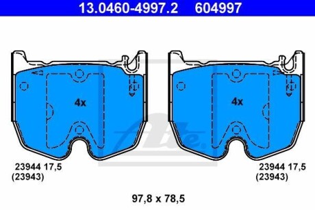 Тормозные колодки дисковые, комплект ATE 13.0460-4997.2