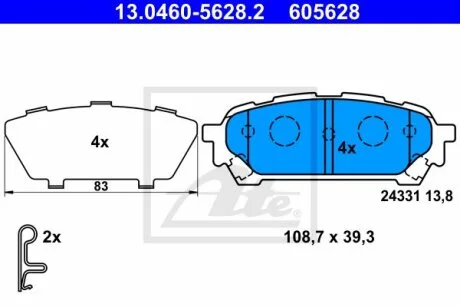 Тормозные колодки дисковые, комплект ATE 13.0460-5628.2