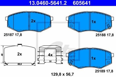 Колодки гальмівні дискові, к-кт HYUNDAI IX20 10- ATE 13046056412