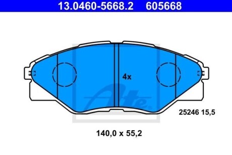 Тормозные колодки дисковые, комплект ATE 13.0460-5668.2