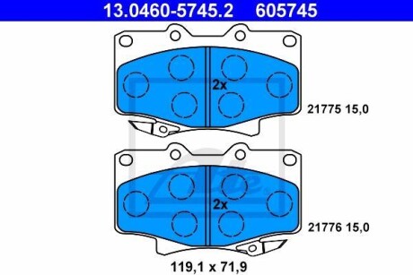 Тормозные колодки дисковые, комплект ATE 13.0460-5745.2