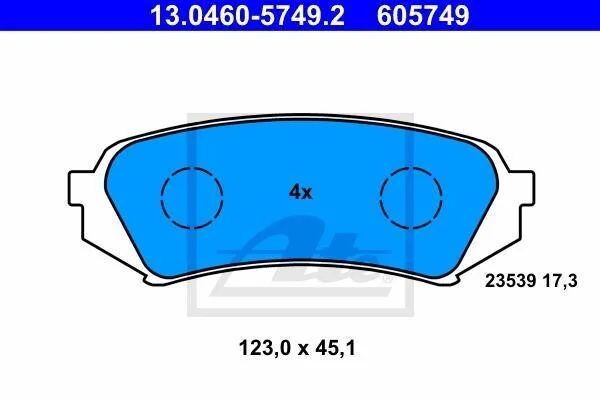 Комплект гальмівних колодок задн, LEXUS LX TOYOTA LAND CRUISER, LAND CRUISER 100 4.2D/4.7 01.98-03.08 ATE 13.0460-5749.2 (фото 1)