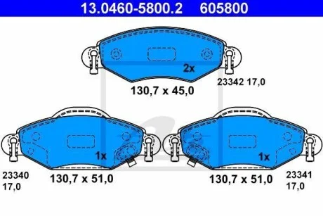 Тормозные колодки дисковые, комплект ATE 13.0460-5800.2