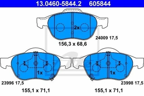 Тормозные колодки дисковые, комплект ATE 13.0460-5844.2