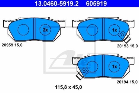 Тормозные колодки дисковые, комплект ATE 13.0460-5919.2