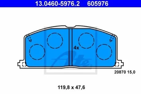 Тормозные колодки дисковые, комплект ATE 13.0460-5976.2