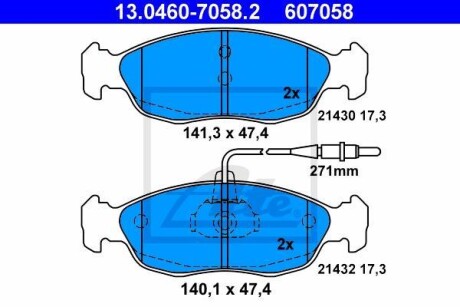 Тормозные колодки дисковые, комплект ATE 13.0460-7058.2