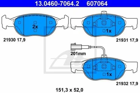 Тормозные колодки дисковые, комплект ATE 13.0460-7064.2