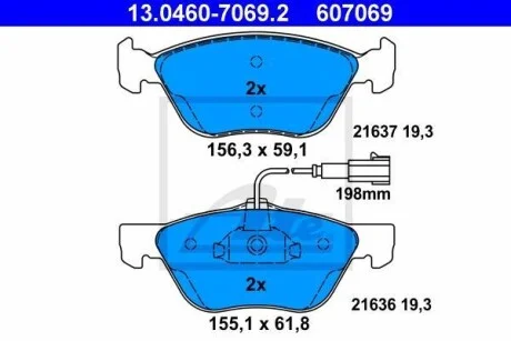 Тормозные колодки дисковые, комплект ATE 13.0460-7069.2