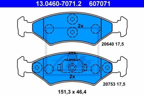 Тормозные колодки дисковые, комплект ATE 13.0460-7071.2