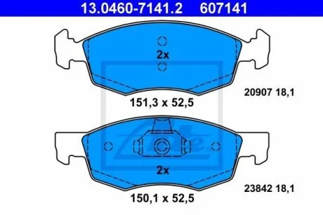 Тормозные колодки дисковые, комплект ATE 13.0460-7141.2