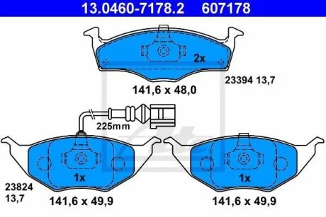 Тормозные колодки дисковые, комплект ATE 13.0460-7178.2
