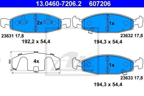 Тормозные колодки дисковые, комплект ATE 13.0460-7206.2