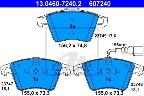 Тормозные колодки дисковые, комплект ATE 13.0460-7240.2