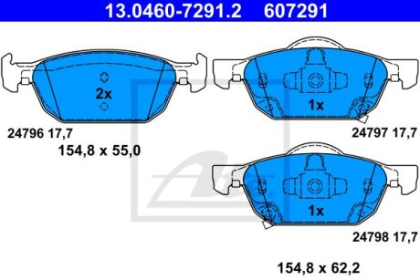 Тормозные колодки дисковые, комплект ATE 13.0460-7291.2