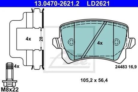 Тормозные колодки дисковые CERAMIC, комплект ATE 13.0470-2621.2