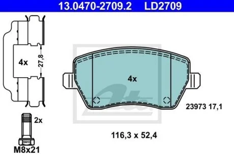 Тормозные колодки дисковые CERAMIC, комплект ATE 13.0470-2709.2