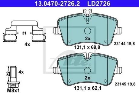 Тормозные колодки дисковые CERAMIC, комплект ATE 13.0470-2726.2