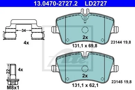 Тормозные колодки дисковые CERAMIC, комплект ATE 13.0470-2727.2