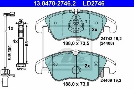 Гальмівні колодки, дискові ATE 13.0470-2746.2
