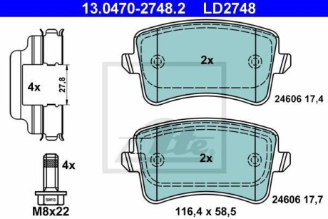 Тормозные колодки дисковые CERAMIC, комплект ATE 13.0470-2748.2