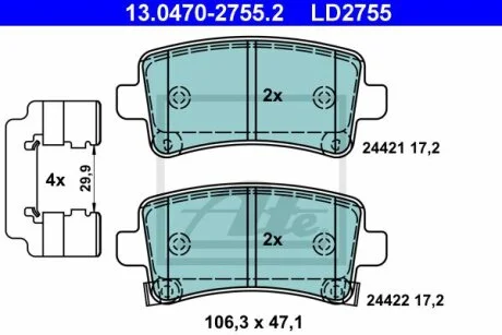 Тормозные колодки дисковые CERAMIC, комплект ATE 13.0470-2755.2