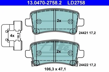 Тормозные колодки дисковые CERAMIC, комплект ATE 13.0470-2758.2