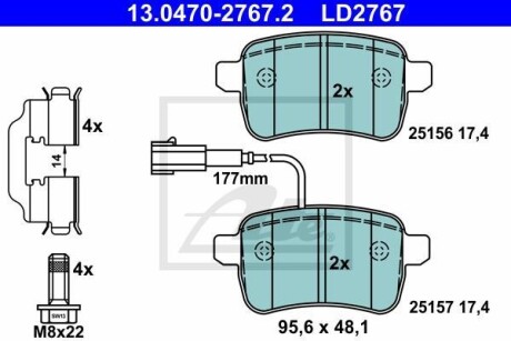 Тормозные колодки дисковые CERAMIC, комплект ATE 13.0470-2767.2