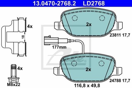 Тормозные колодки дисковые CERAMIC, комплект ATE 13.0470-2768.2