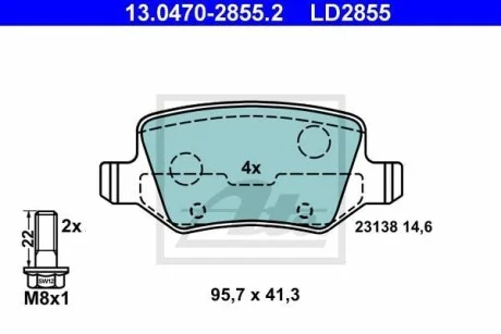 Тормозные колодки дисковые CERAMIC, комплект ATE 13.0470-2855.2