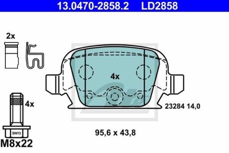 Тормозные колодки дисковые CERAMIC, комплект ATE 13.0470-2858.2