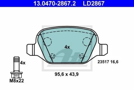 Тормозные колодки дисковые CERAMIC, комплект ATE 13.0470-2867.2